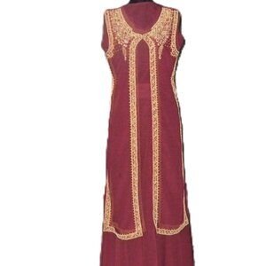 Vintage 1970's 80's 4pc LEHENGA CHOLI Deep Red Gold Embroidery Crystal Medium?